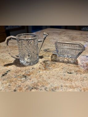 Princess House German Mini Crystal  Wheelbarrow Cart & Watering Can Set 3.5”.